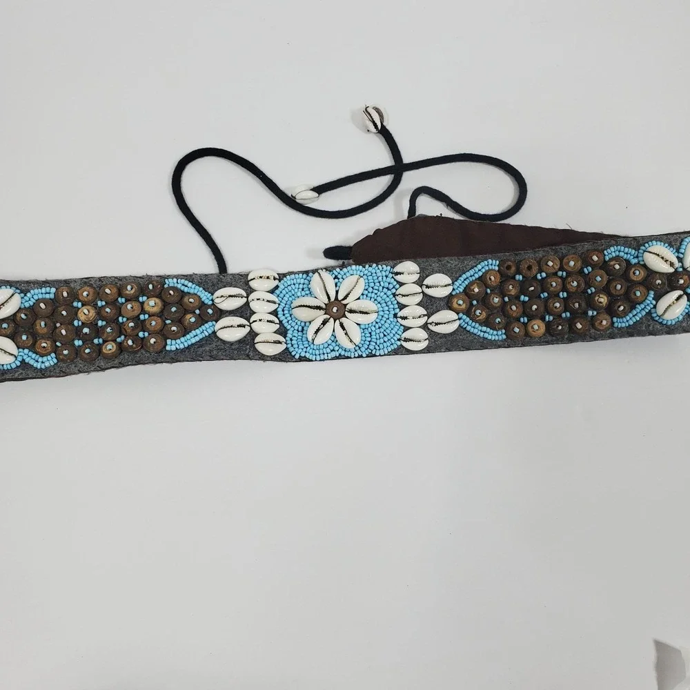 Vintage African Tribal Beaded‎ Cowrie Shell Belt Strap Boho Festival Waist Tie